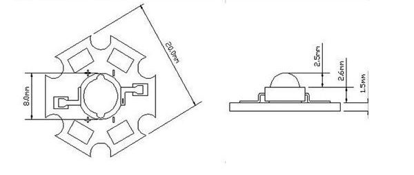 Dimensional drawing of a high power planar LED