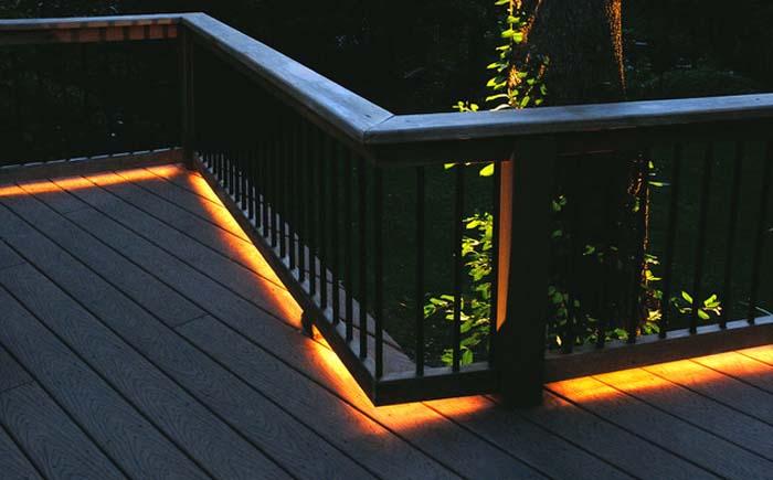 Bottom banister illumination with an LED strip.