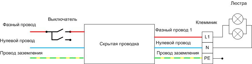 Wiring diagram with three conductors