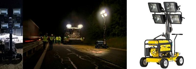 Illumination des zones de travail, des chantiers de construction. Les complexes avec générateur ou batteries à capacité accrue sont utilisés dans les régions éloignées.