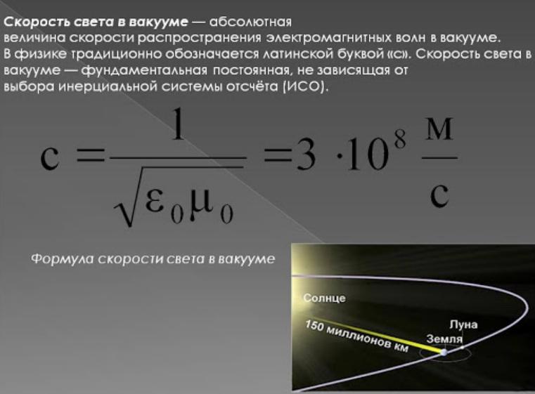 The formula for determining the speed of light.