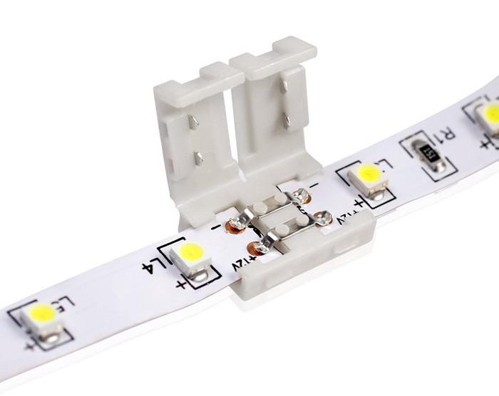 Connecting a LED strip using a connector.