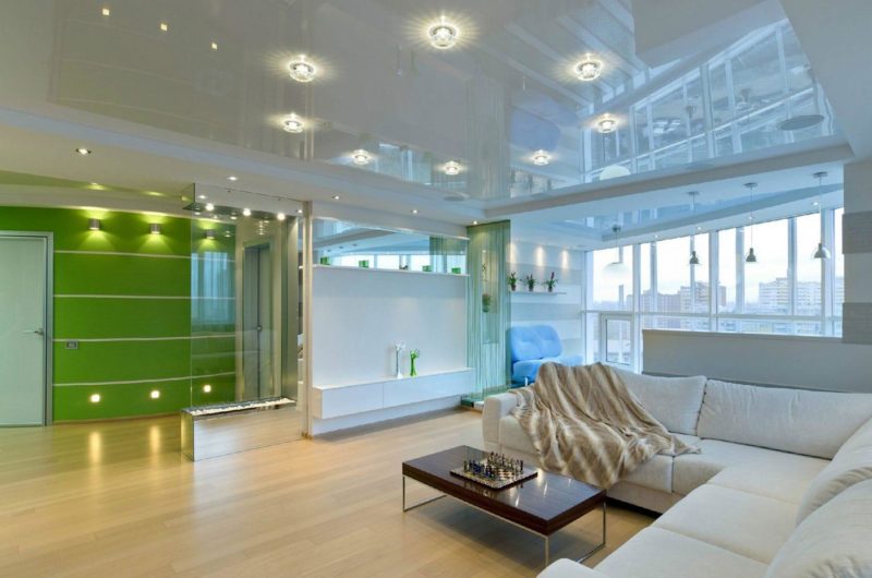 Variants of room lighting with a stretch ceiling