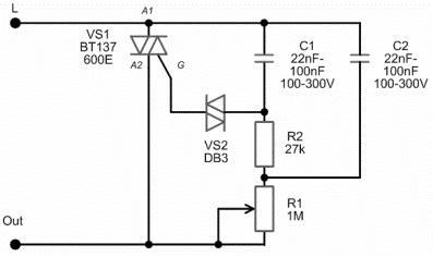 Schéma de câblage du variateur de lumière pour 220 V.