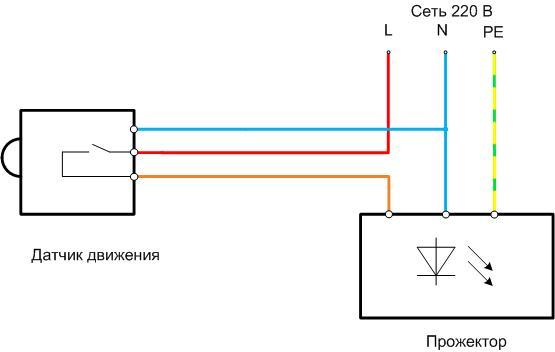 Wiring diagram of the motion sensor to led spotlight