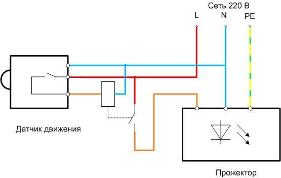 Diagram for connecting a motion sensor to led spotlight