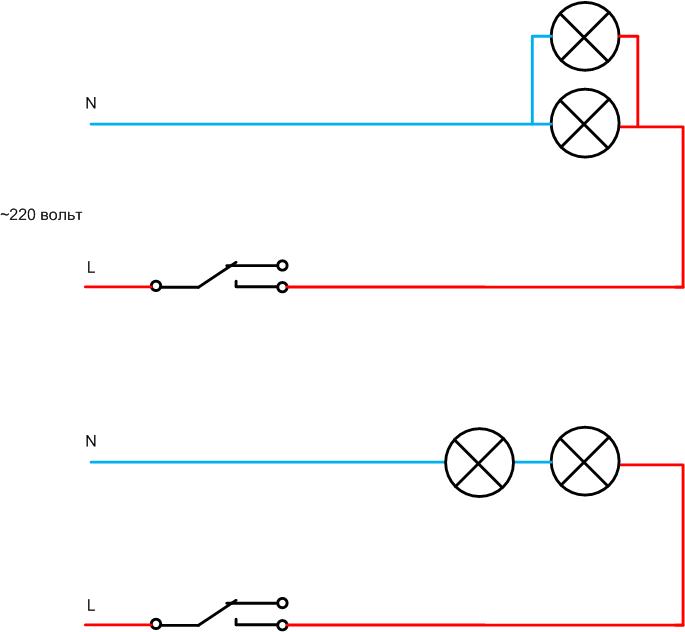 Schéma de câblage pour deux downlights avec un interrupteur