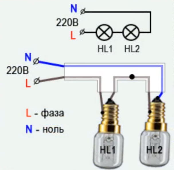 Schemat podłączenia dwóch lamp do jednego wyłącznika